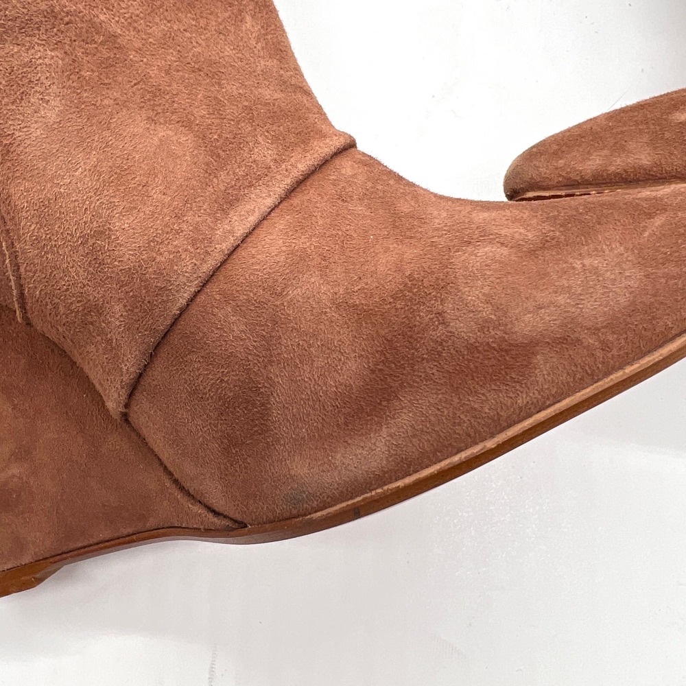 MARABELLE Suede Fringe Wedge Boot Womens 38 Brown Knee High Pointy Toe Pull On - Picture 8 of 16